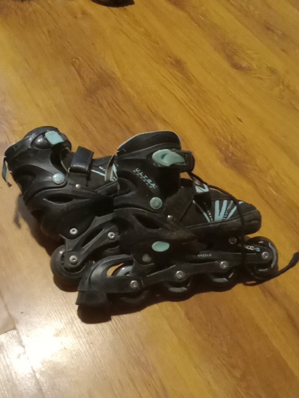 Kids Adjustable Black and Teal Inline Skates